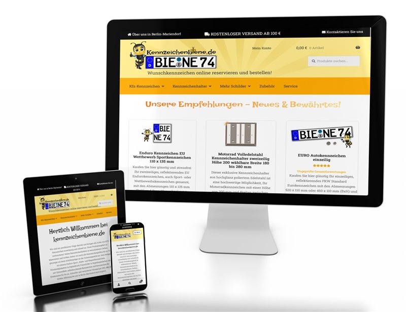 Web Design & Coding - RELAUNCH Online Shop Kennzeichenbiene